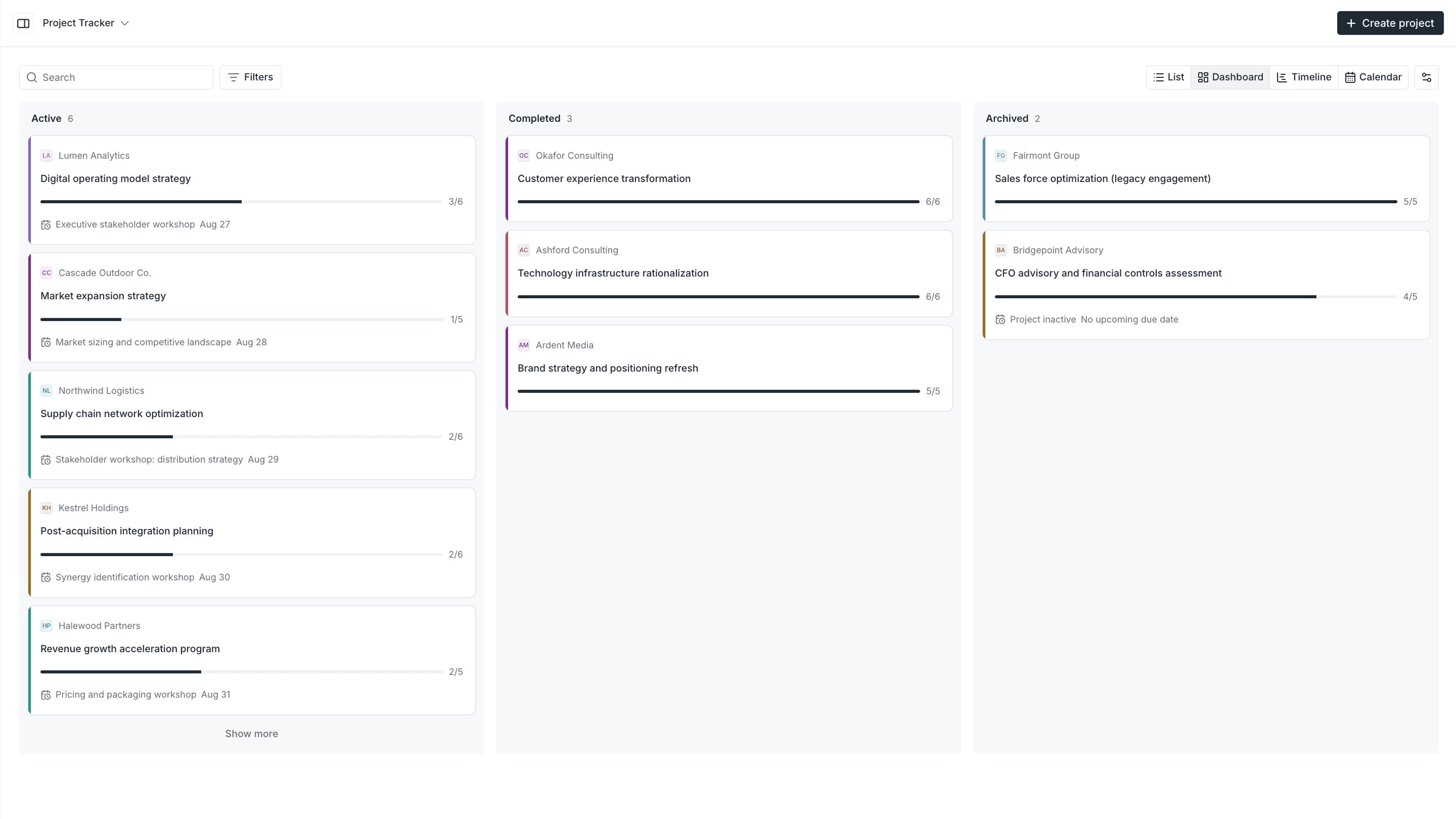 Client project tracker preview 1