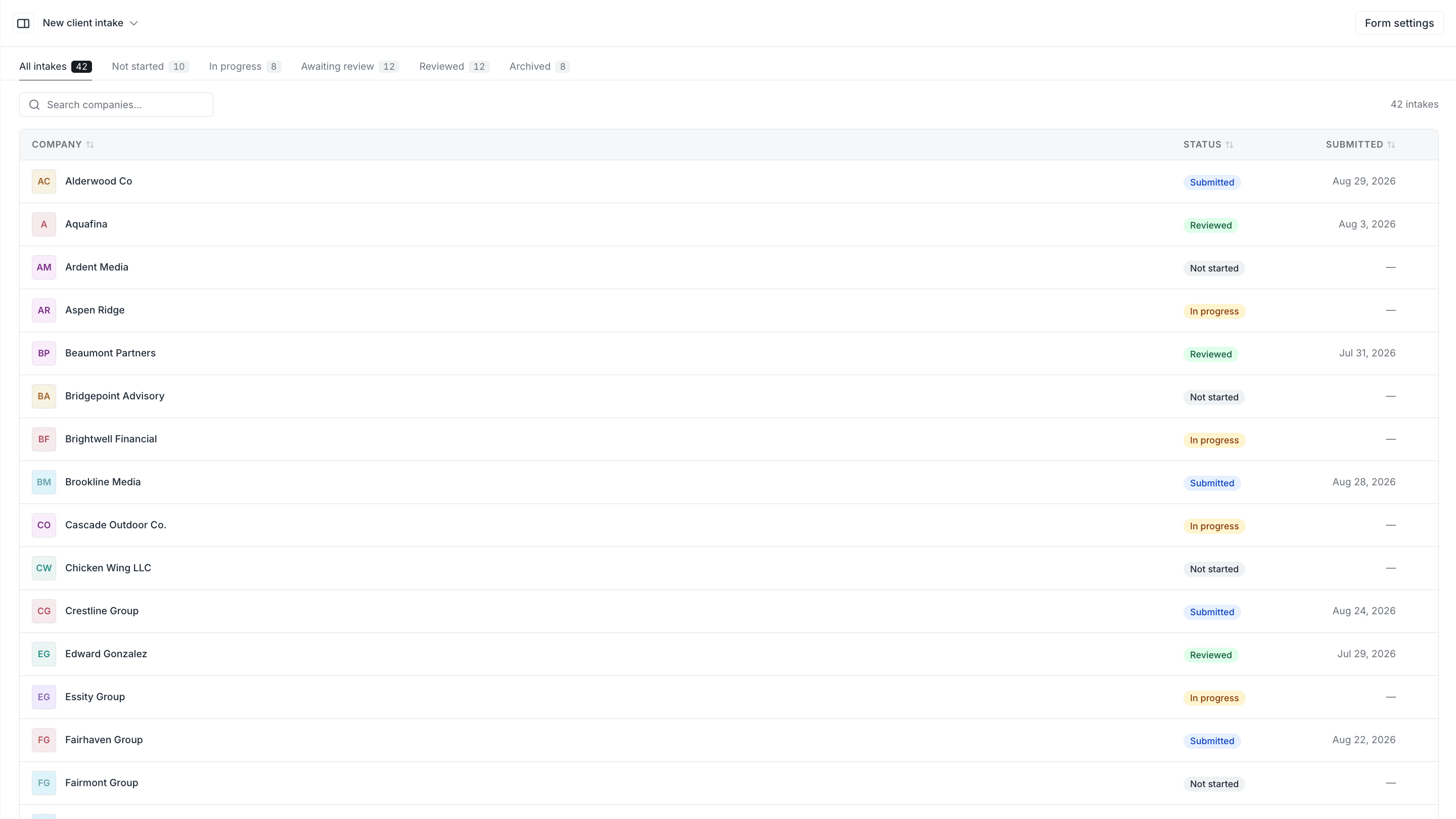 New client intake preview 1